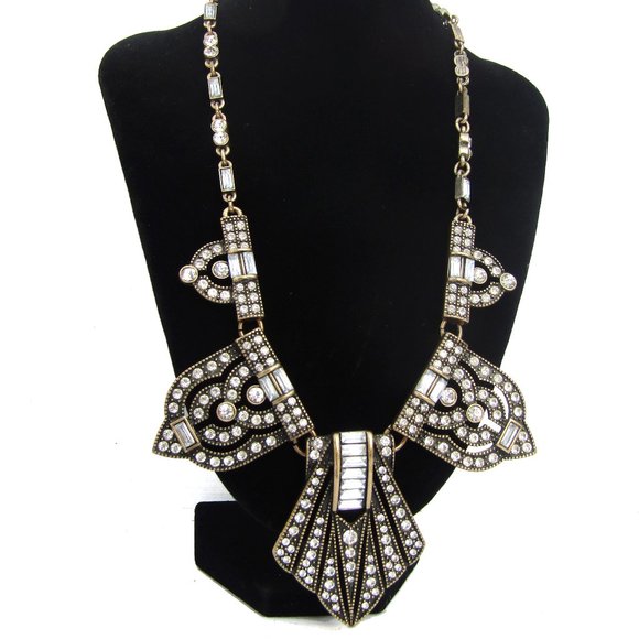 Art Deco Style Rhinestone Statement Necklace - Picture 1 of 6